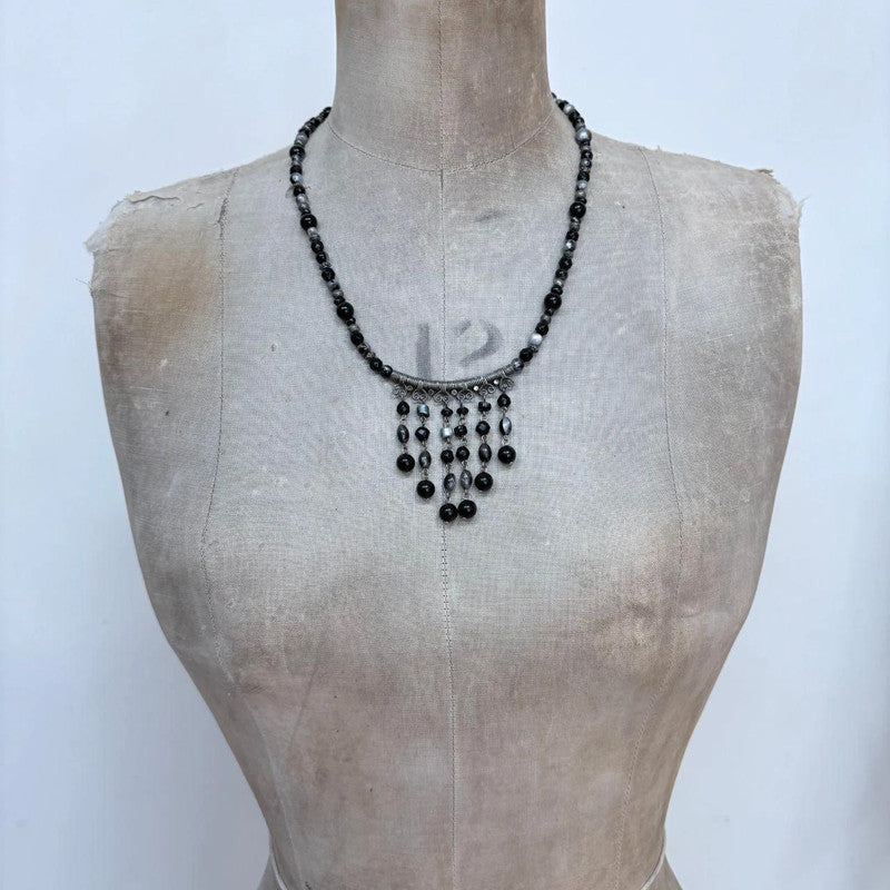 black beaded boho grunge necklace