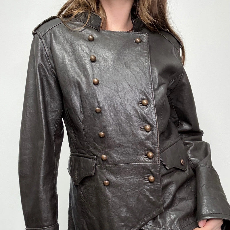 aymmetric brown leather military napolionic jacket