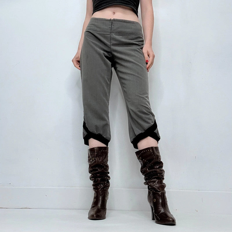 grey low rise asymmetric capri pants