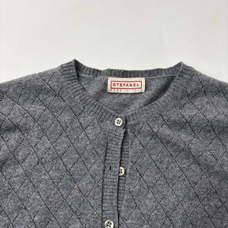grey wool knitted pointelle cardigan