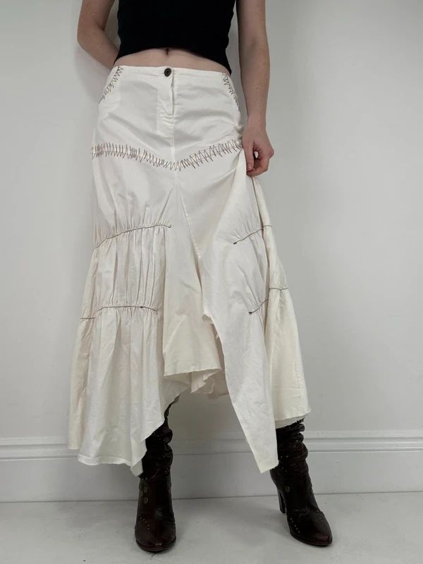 pleated white asymmetric flared maxi skirt