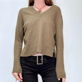 khaki slouchy wool knitted v-neck jumper