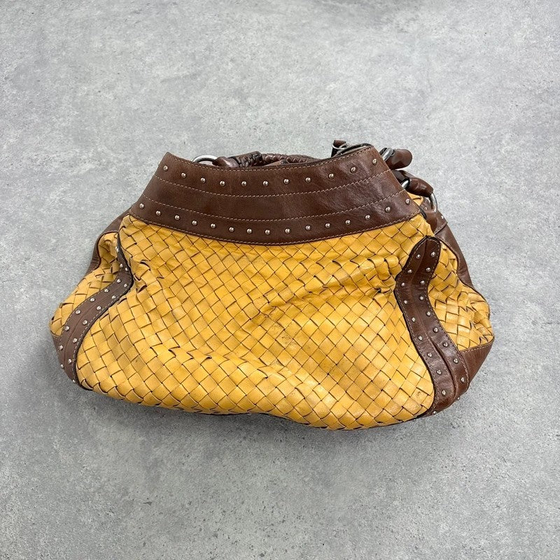 Woven leather brown Karen millen studded handbag