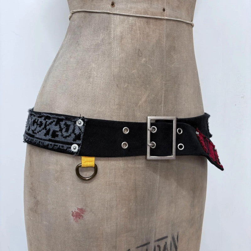 black grunge patchwork belt