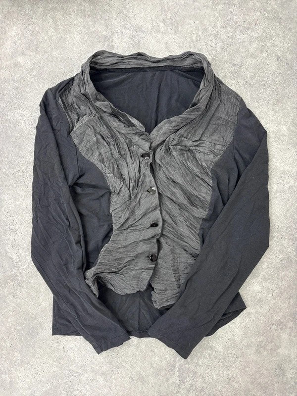 Button through textured cardigan with jersey flare sleeve