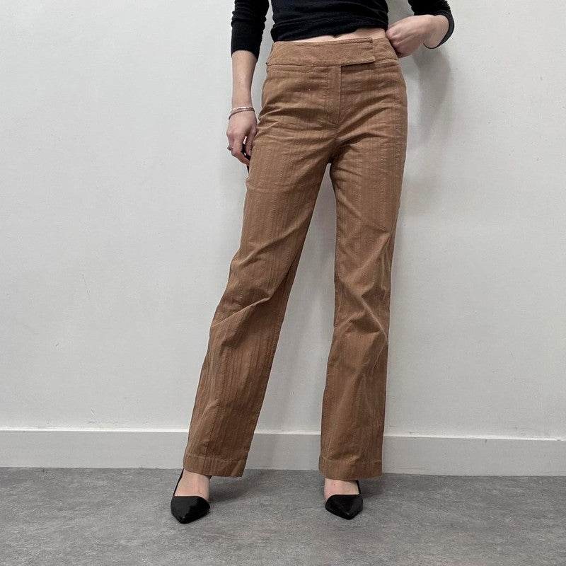 tan flare pinstripe pants