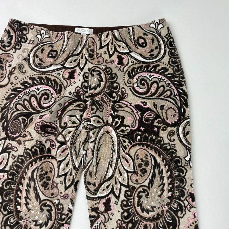 brown paisley flared trousers