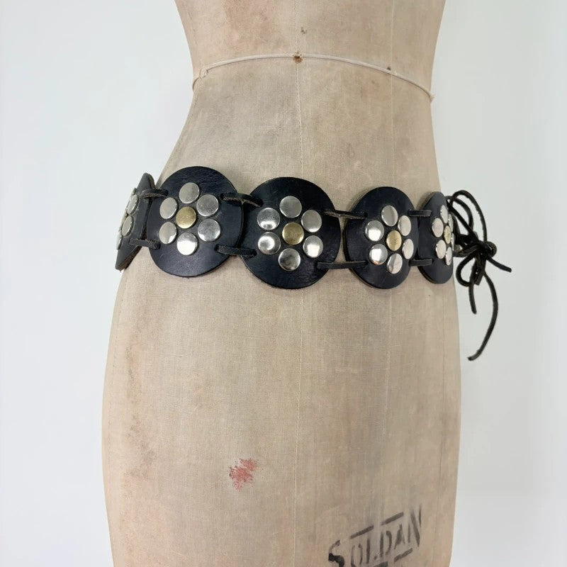 Black leather studded circle belt