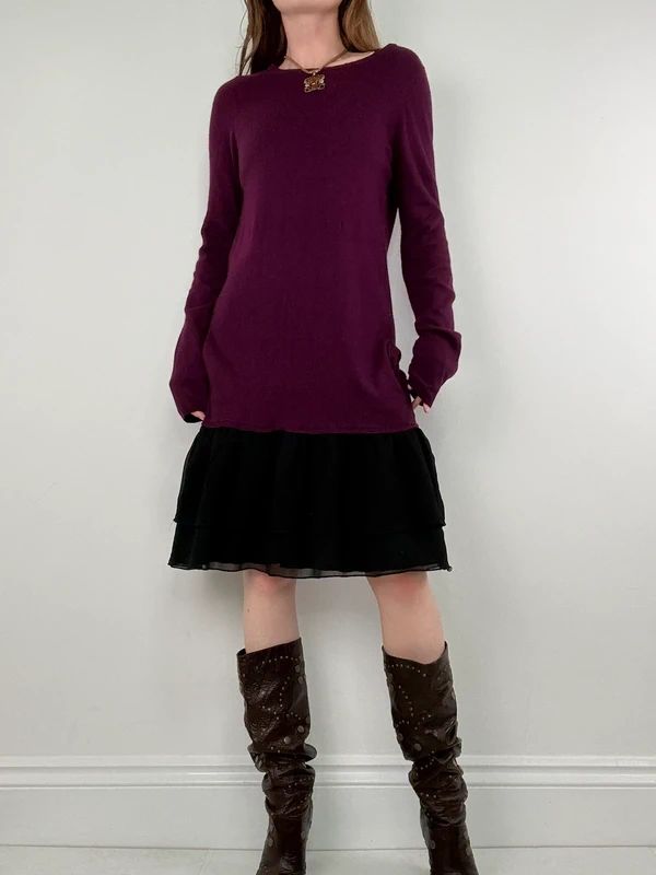 burgundy Maje layered long sleeve dress