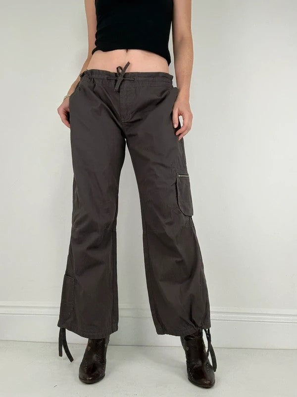 brown drawstring cotton pants
