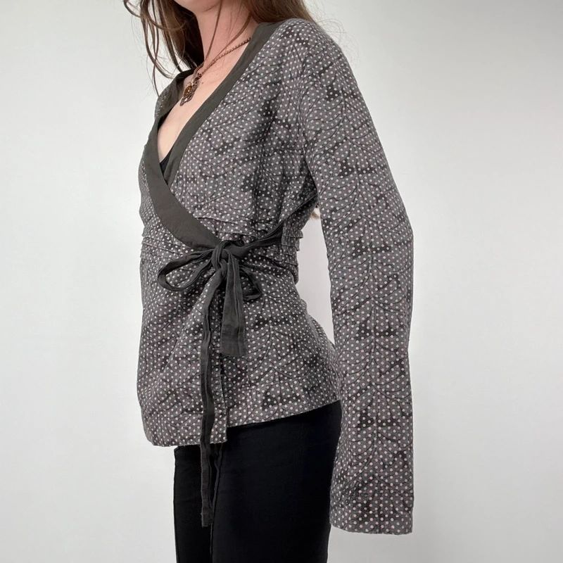 brown polkadot wrap shirt