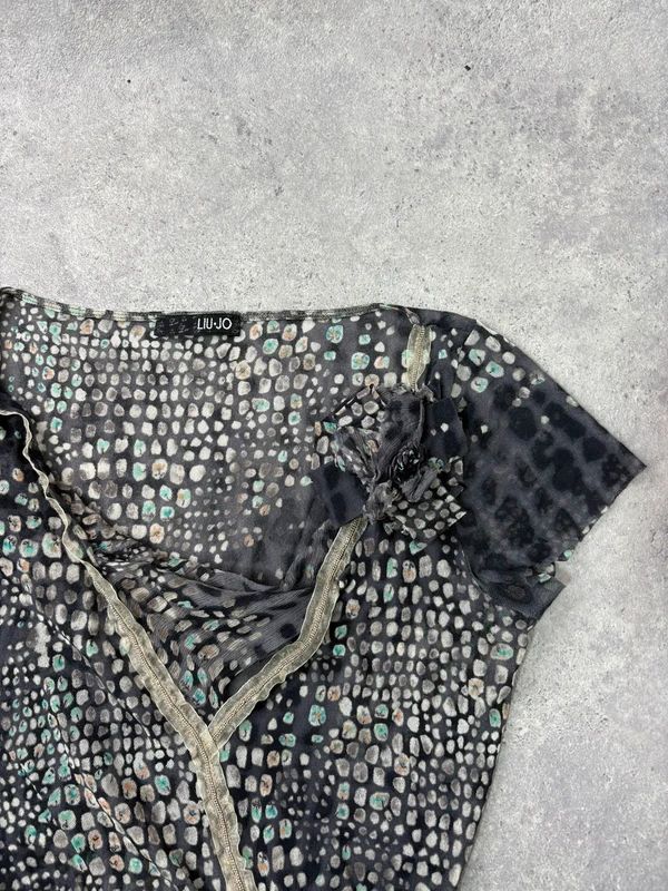 slouchy grey polkadot snake cowl neck draped mini dress