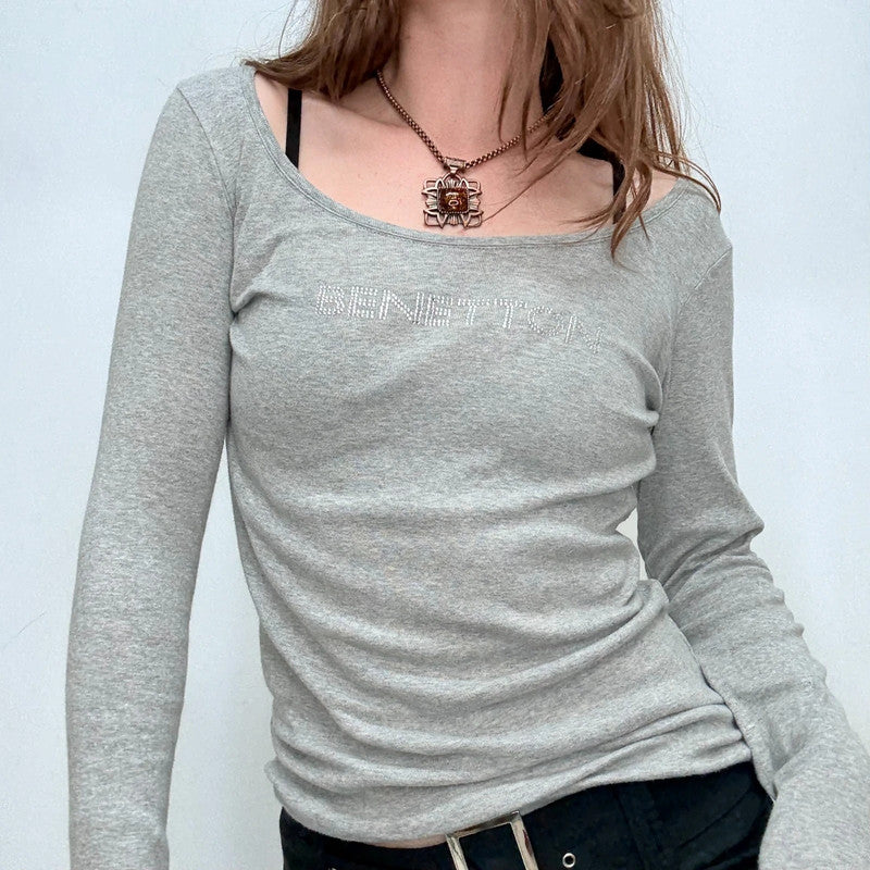grey slouchy slash neck long sleeve t-shirt