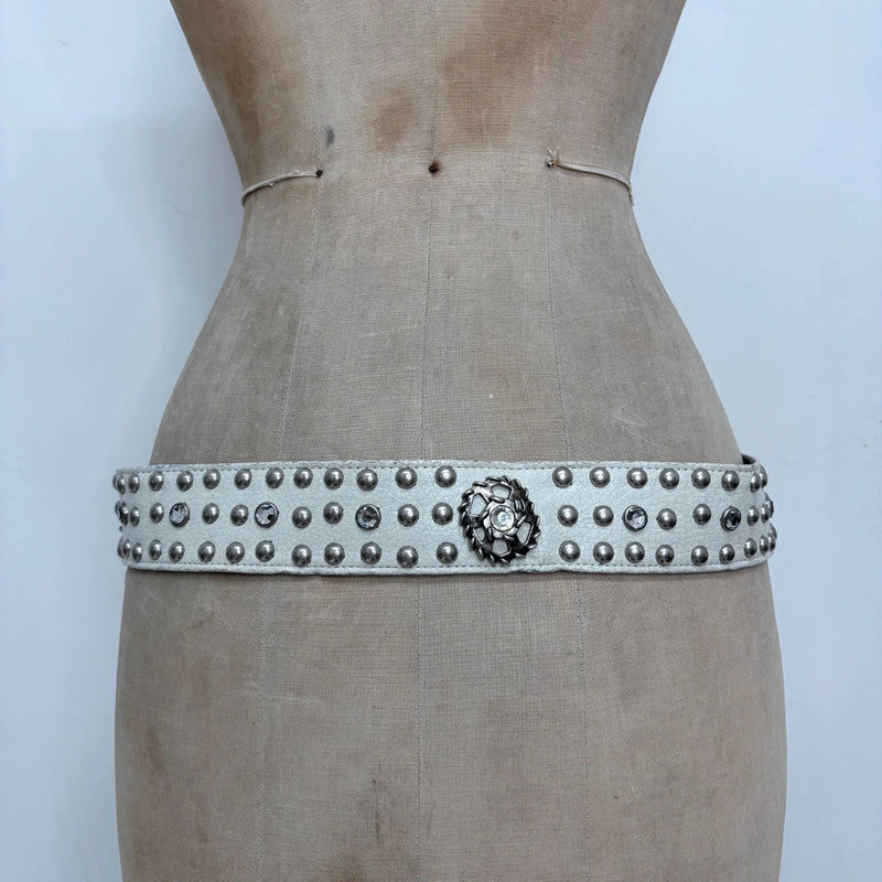 white leather studded belt