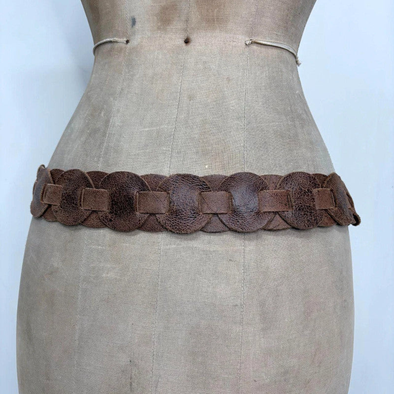 brown leather woven boho belt