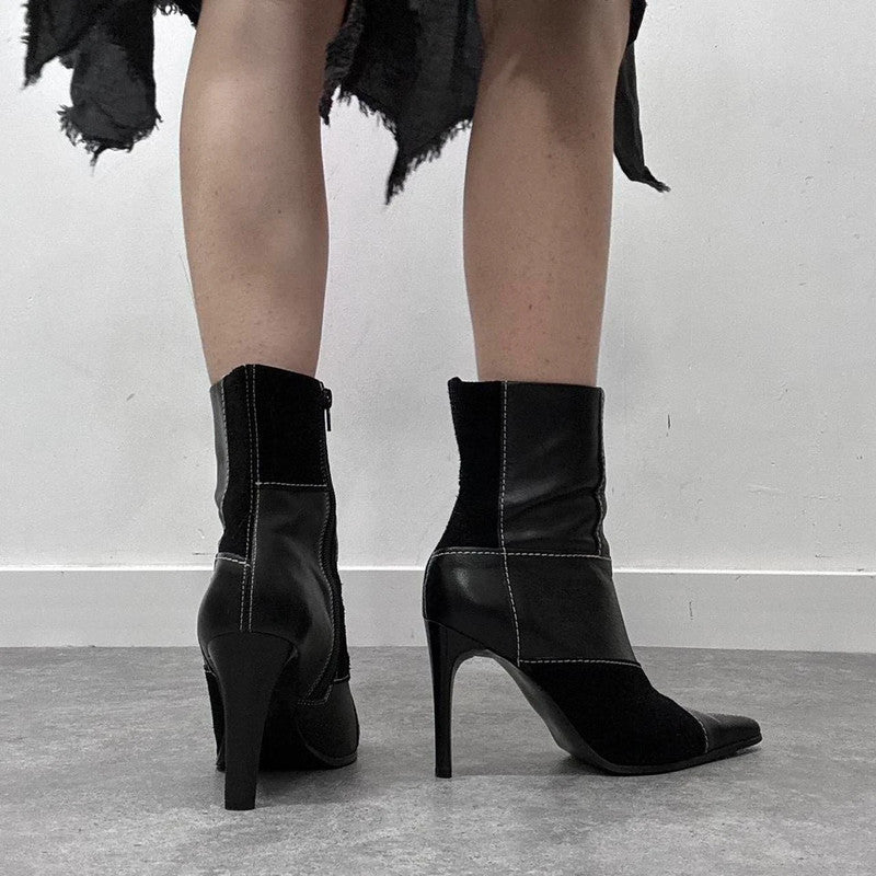 patchwork black suede heel boots
