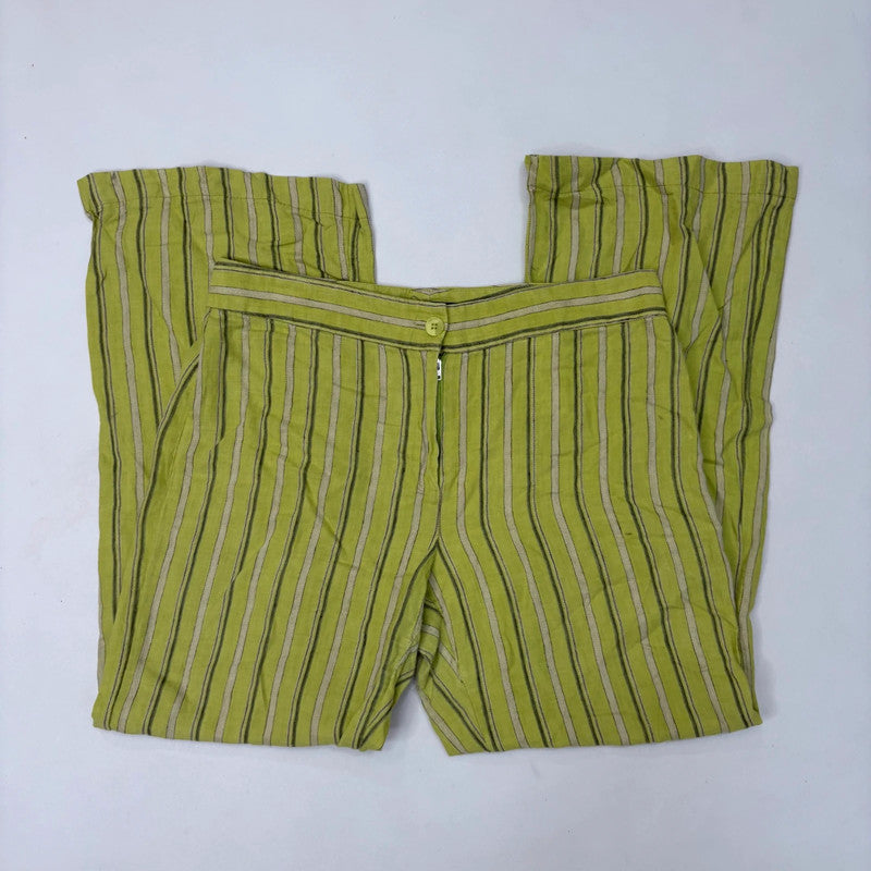 lime green pinstripe linen trousers