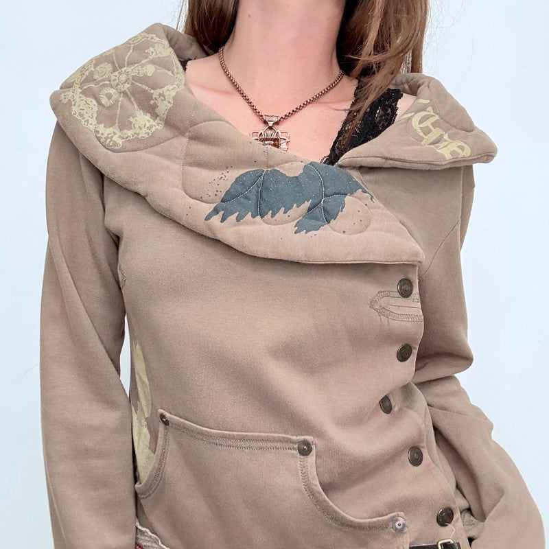 brown quilted collar structured asymmetric jacket