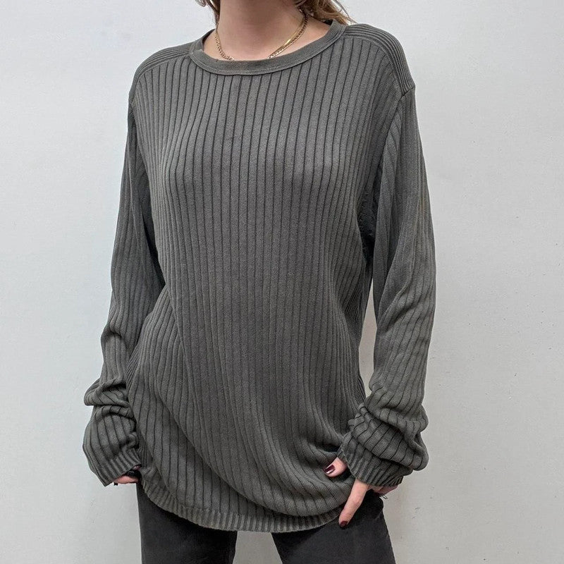 Ribbed slouchy distressed jumper
