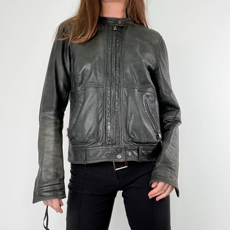Massimo Dutti cropped distressed 100%leather