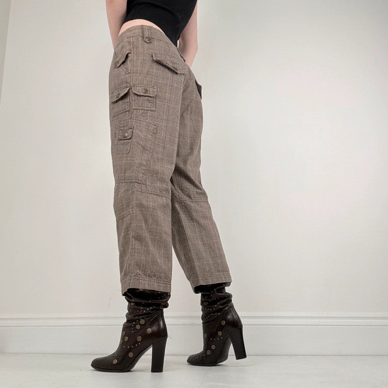 brown tartan cropped utility trousers