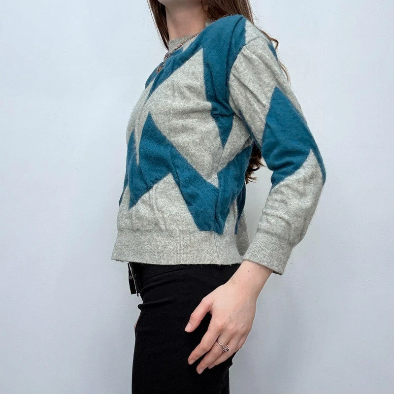 grey structured gathered wool jumper