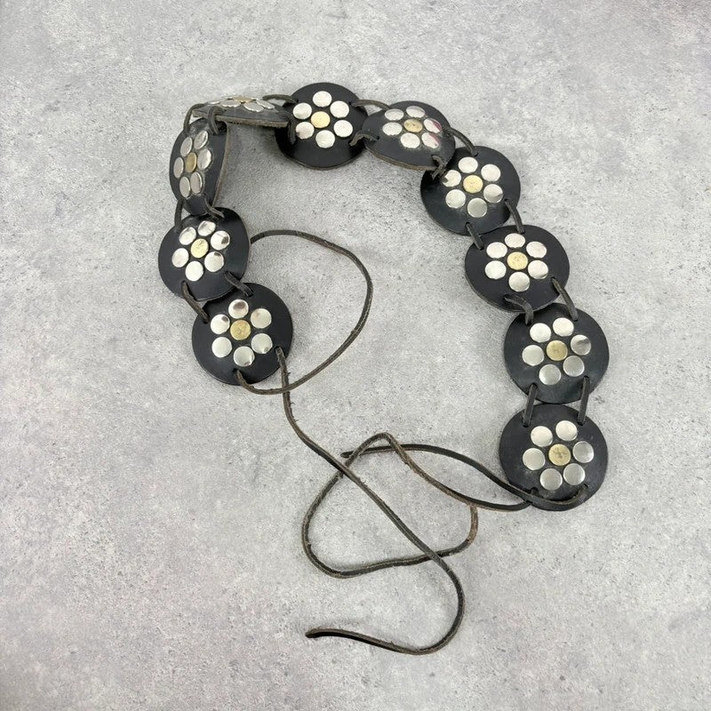 Black leather studded circle belt