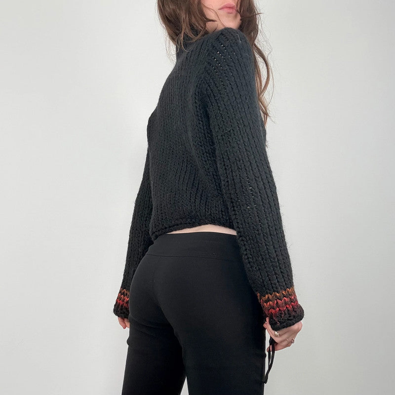 black cropped chunky knit argyle jumper