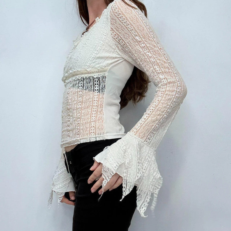 cream lace flared coquette shirt