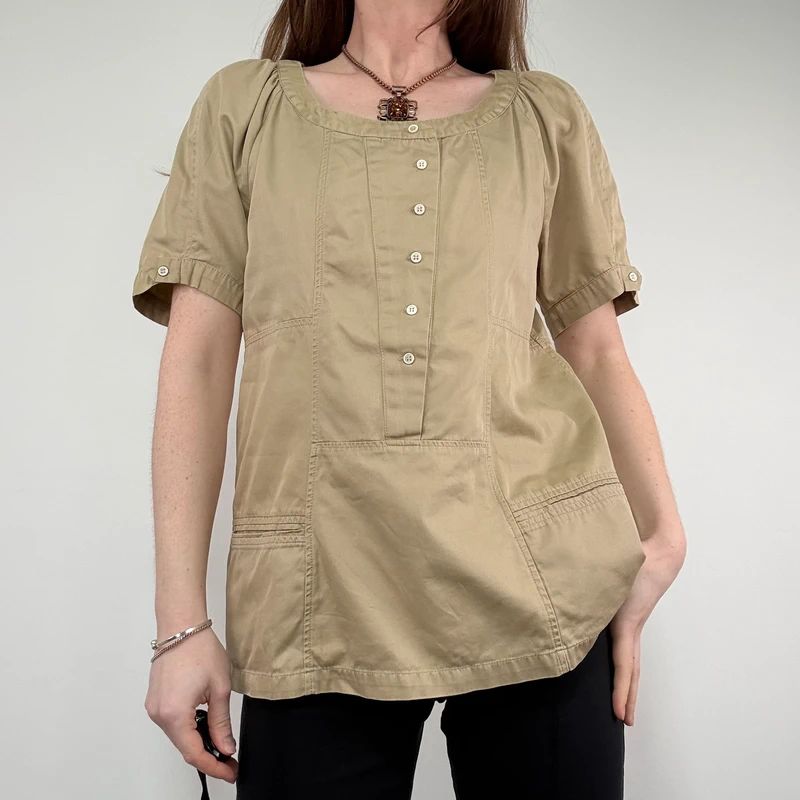 tan Sandro cotton canvas chore shirt