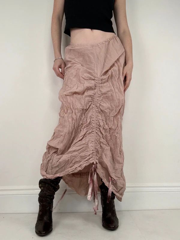 Ruched peachy asymmetric maxi summer skirt