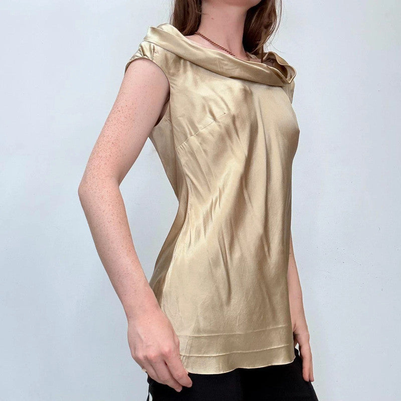 gold silk bias cut flutter vest top