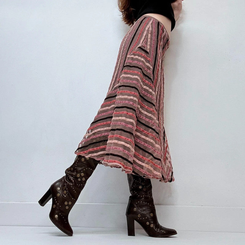 ribbon detailed pinstripe midi skirt