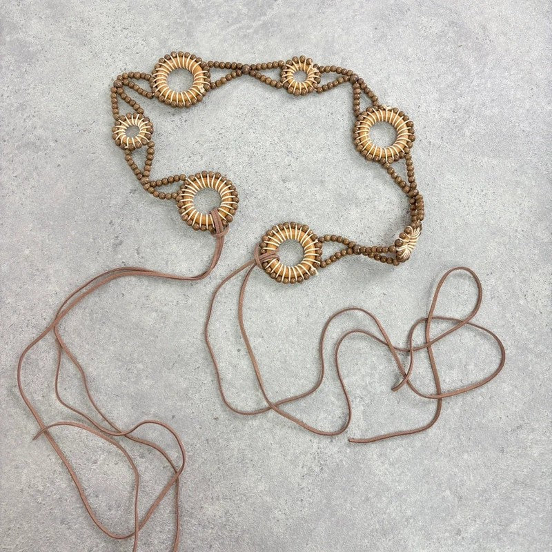 Woven beaded tie up waist belt