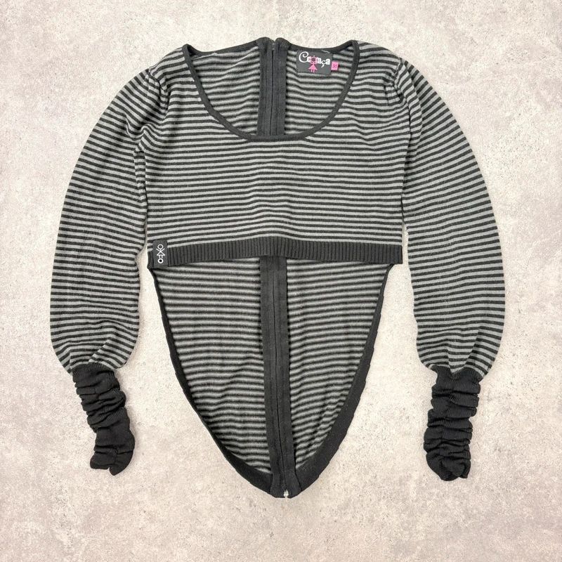 cropped pinstripe gathered engineered jumper