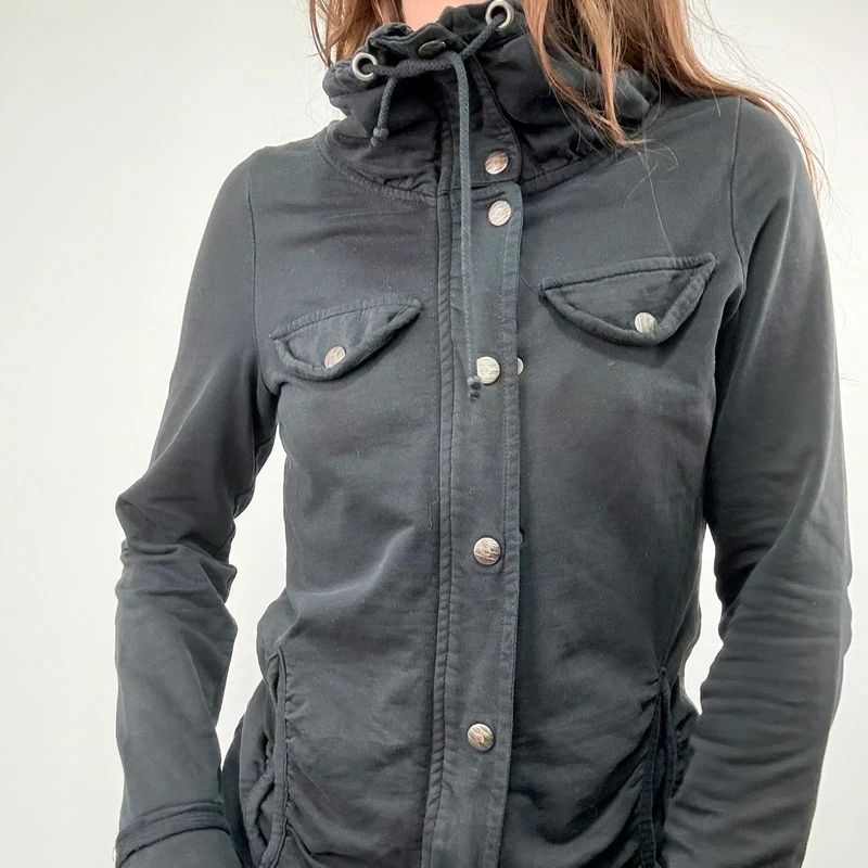 Black high neck funnel jacket