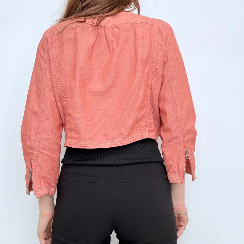 red linen cropped asymmetric jacket