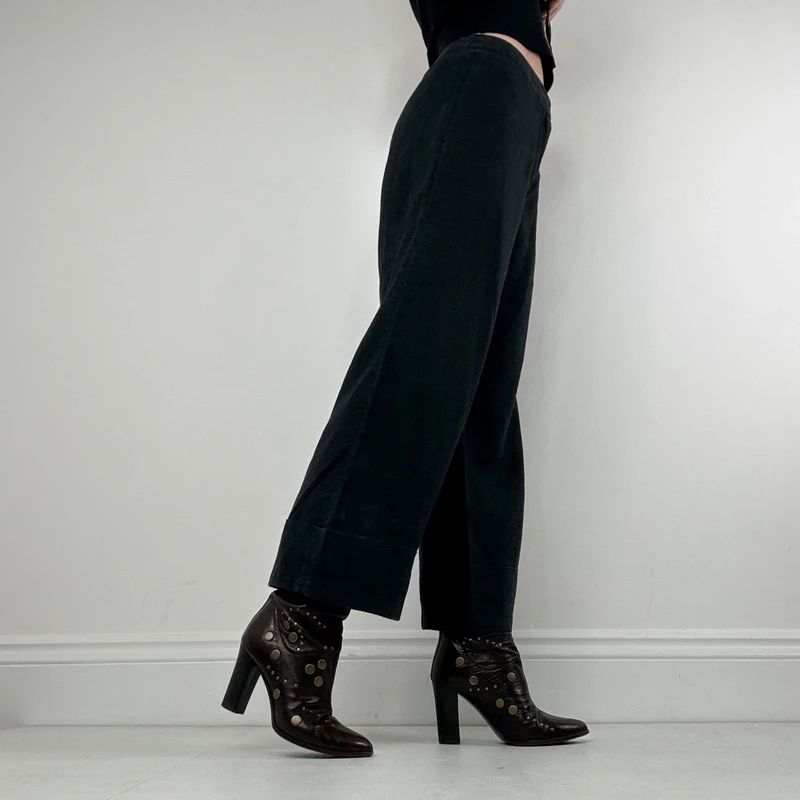 Black linen flared minimalist trousers