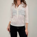 gathered cinched white cotton shirt