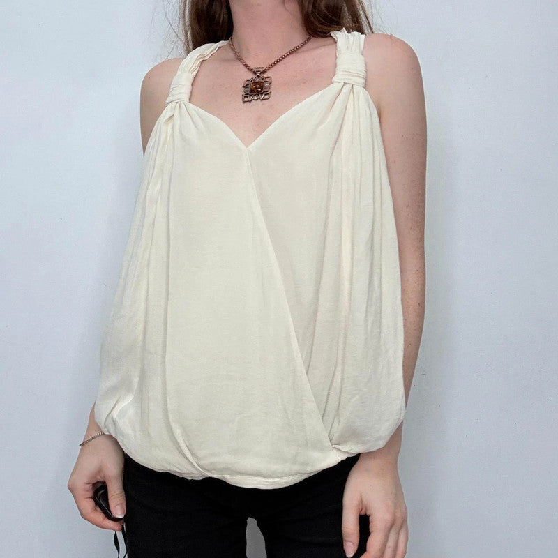 draped cream floaty knotted vest