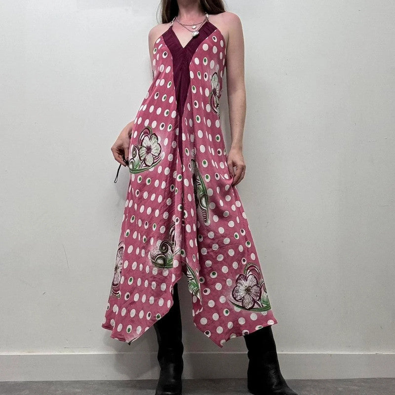patterned flare silk handkerchief dress