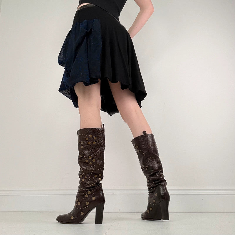 black gathered draped puff skirt