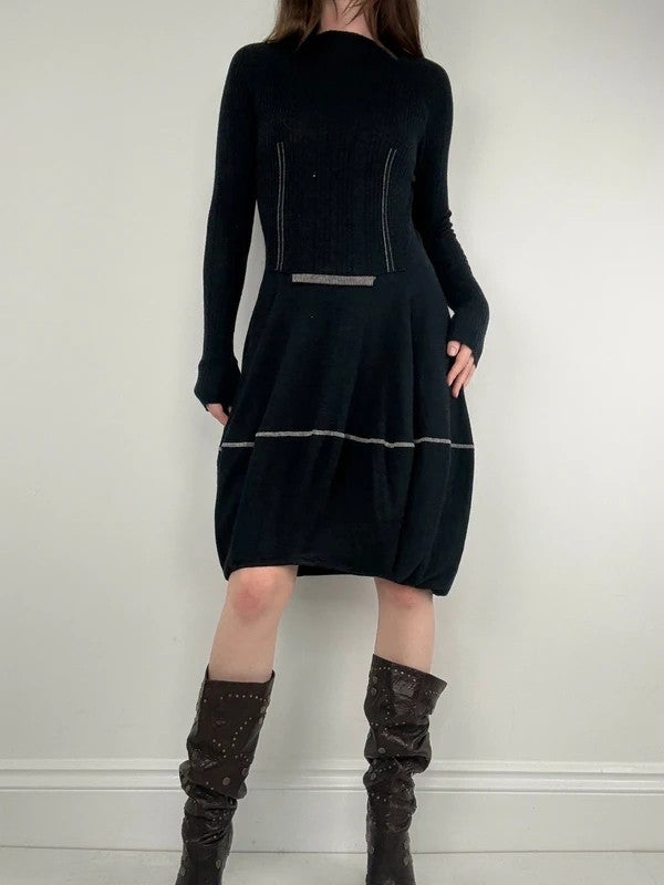 Marithé + François Girbaud navy wool knitted puff dress