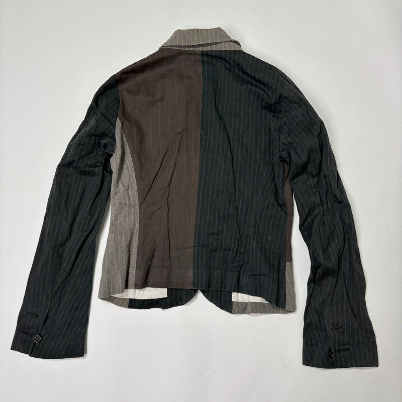 pinstripe crinkle patchwork fitted jacket