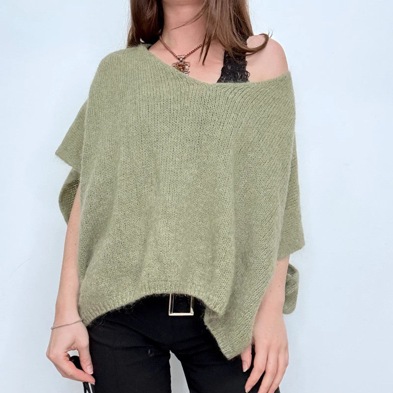 green slouchy off the shoulder jumper