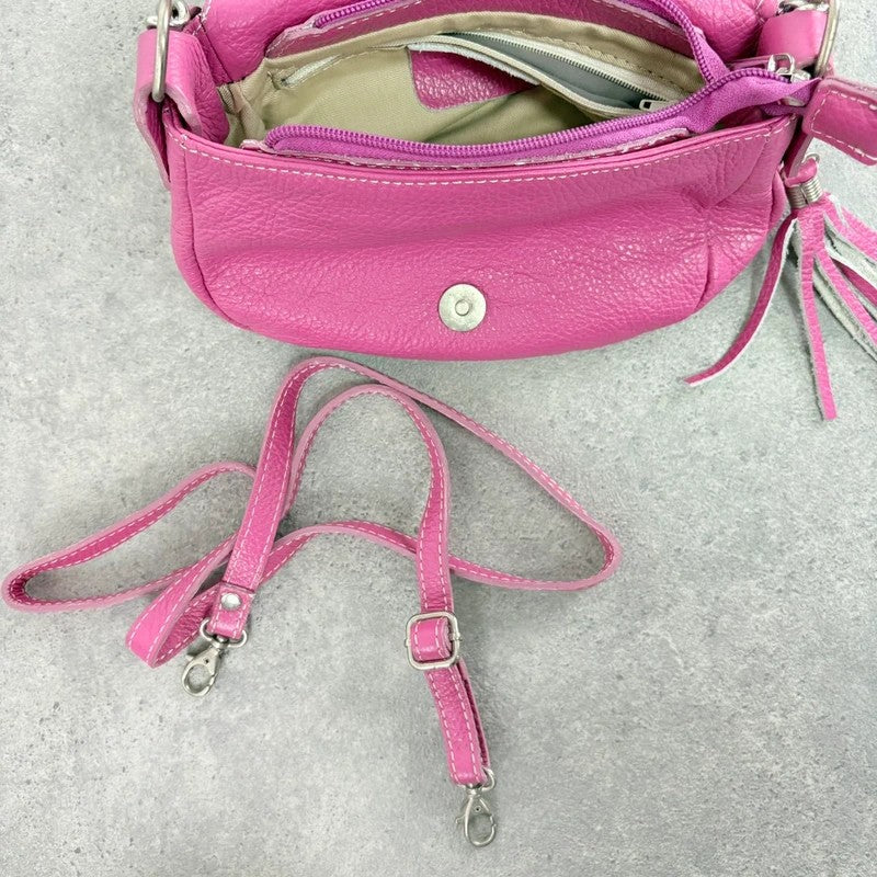 Pink leather chain shoulder bag