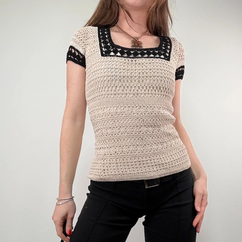 Crochet Lace Knit Cream top
