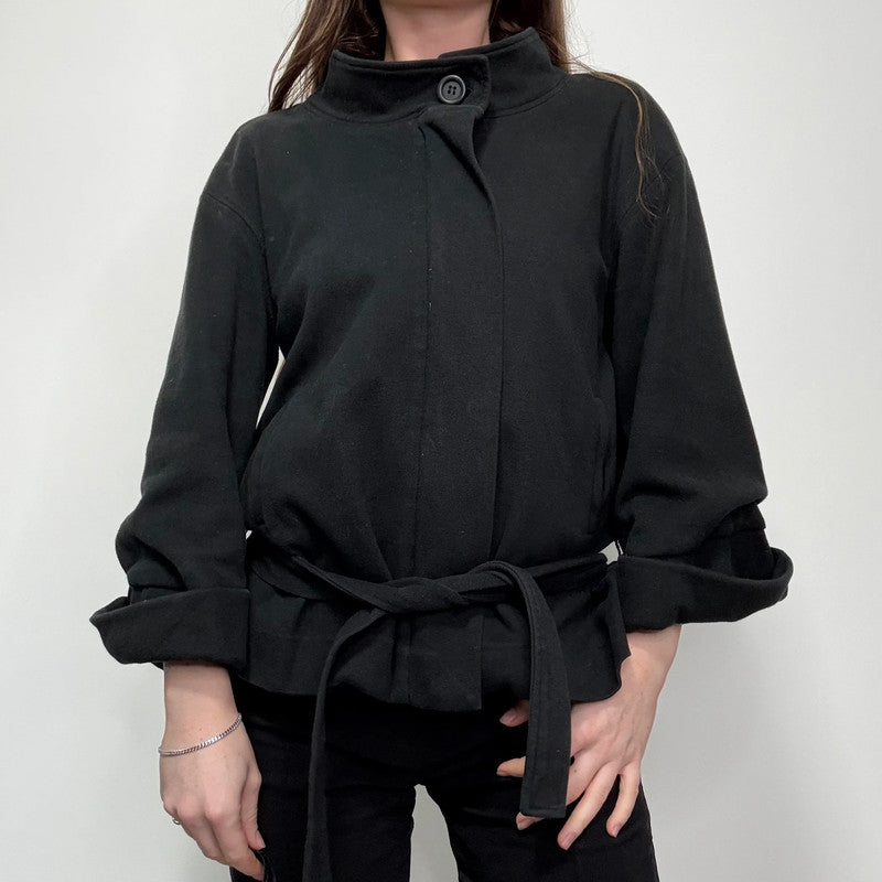 black flared cropped pea coat jacket