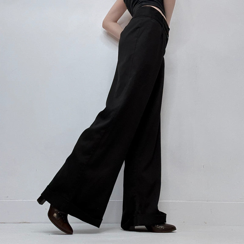 flared black wide leg trousers