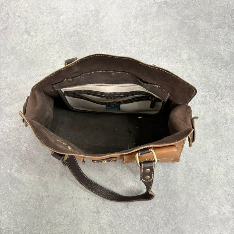 Tan leather Y2K buckle city handbag